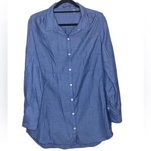 Toad&Co Wm’s Sz Lrg Chambray Blue Side Zipper Pockets Button Down Tunic Shirt